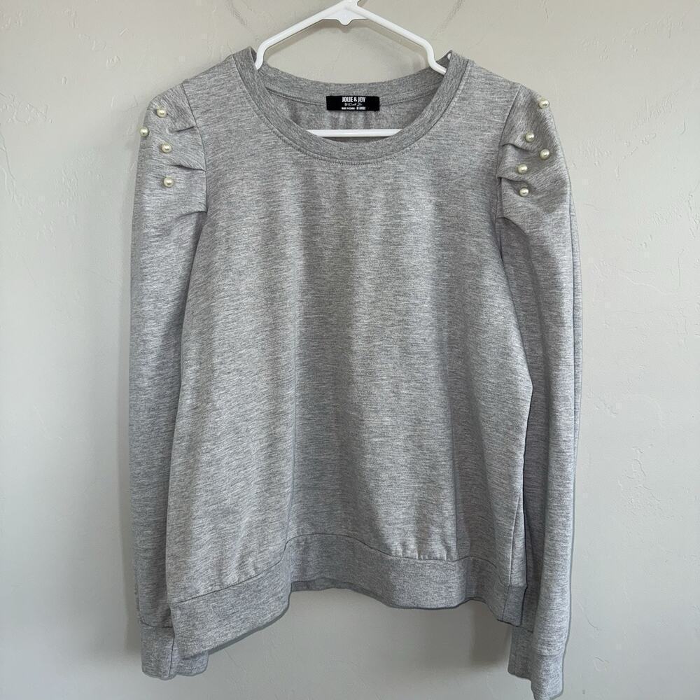 Jolie & Joy Gray Pullover Sweatshirt Woman’s Size XL Pearl Shoulder Accents - Picture 1 of 8